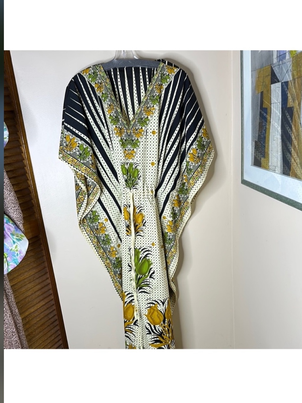 Floral Print Kaftan in Black, White, Yellow & Green
